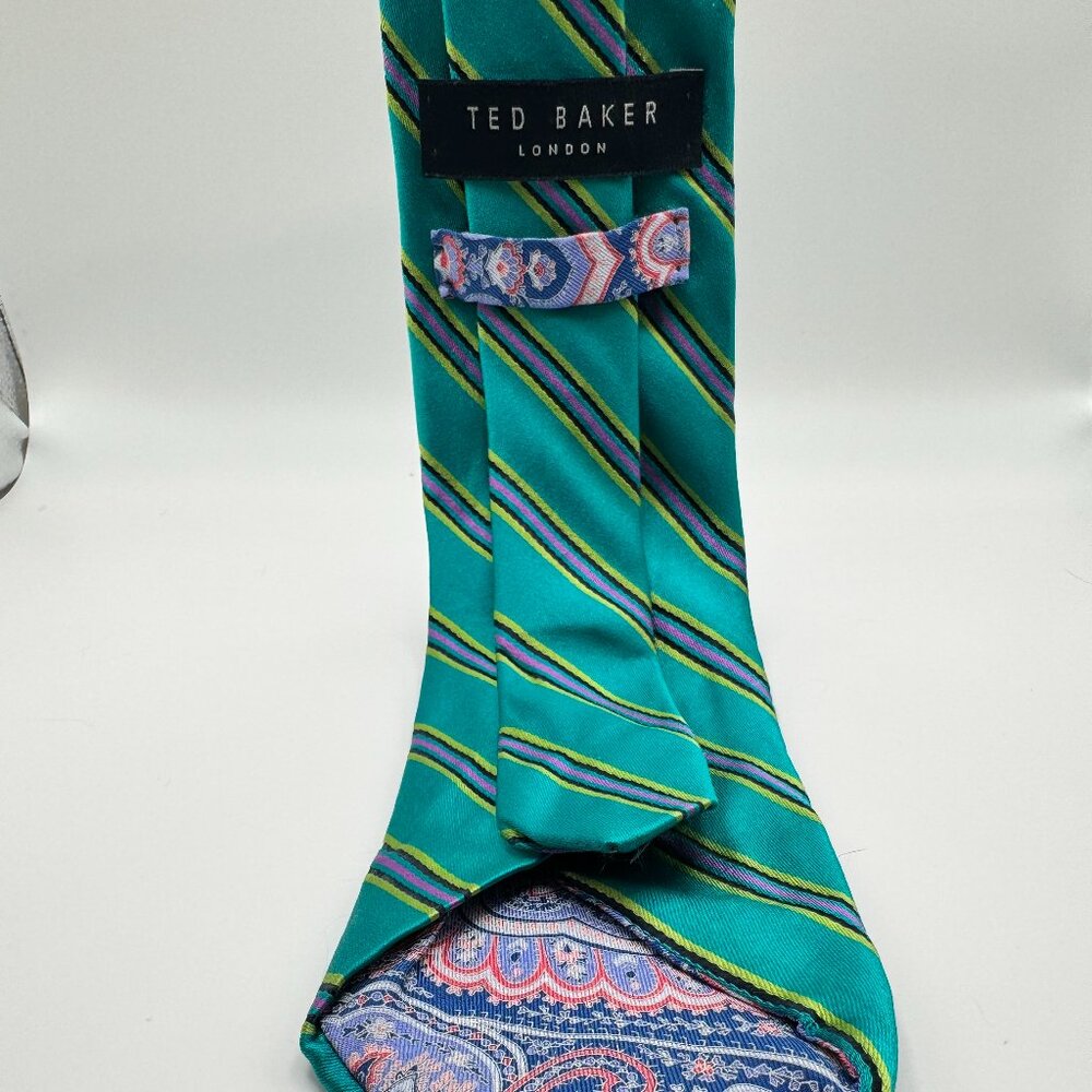 Ted Baker Silk Regimental Tie – Green, Purple Modern Made in USA – Gift for Him